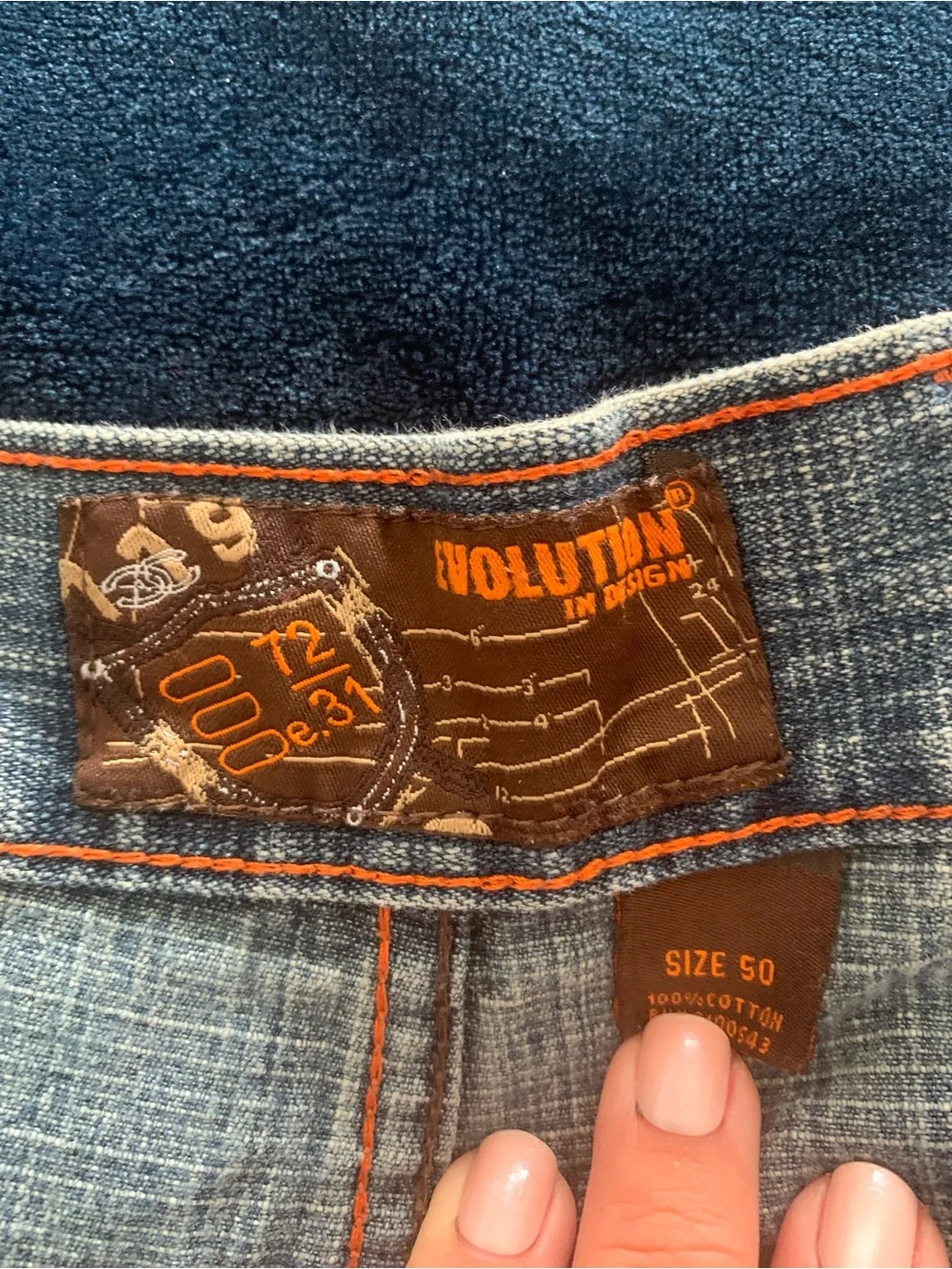 Revolution Men’s Baggy Skater Jean Shorts with Orange Stitching